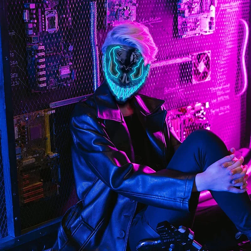 หน้ากาก LED สำหรับงานปาร์ตี้ฮาโลวีน ของตกแต่ง หน้ากาก LED ของเล่นยอดนิยม ชุดคอสเพลย์ หน้ากากเต็มหน้าเรืองแสง สำหรับแต่งตัวเต้นรำในงานปาร์ตี้