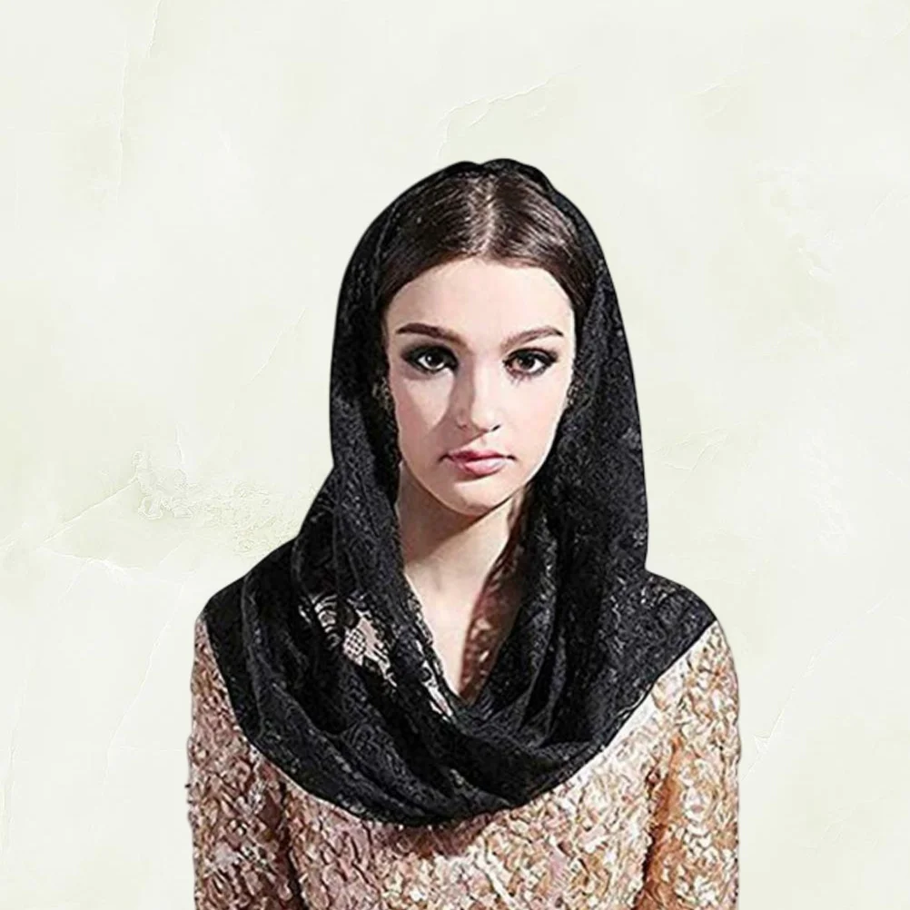 

Lace Veil Women Scarf Lightweight Vintage Floral Covering Mass Scarf Creative Neckerchief Catholicism Veil Black
