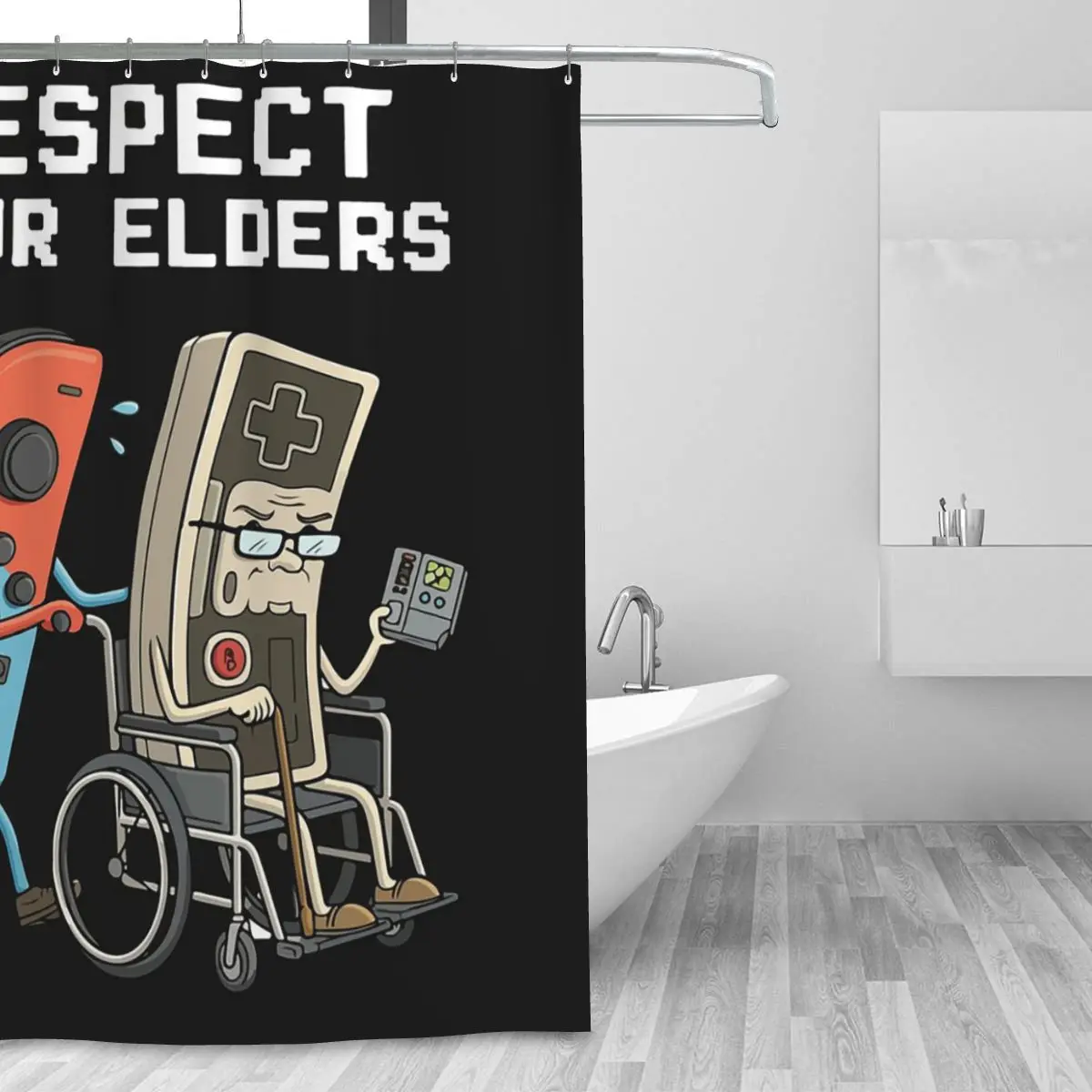 Respect Your Elders Retro Gaming Funny Shower Curtain Bathroom Polyester Waterproof Bath Curtains with Hooks
