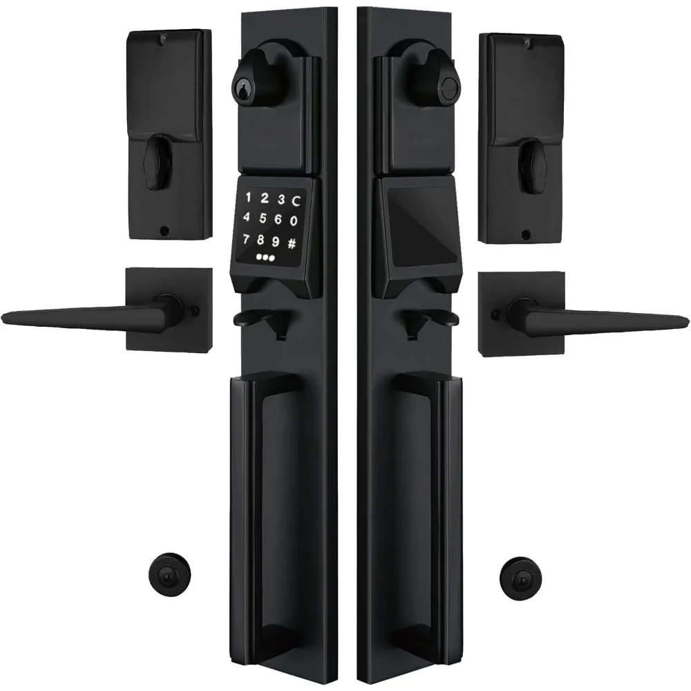 

Матовый черный электронный умный набор ручек для левой руки с замком клавиатуры для двойной входной двери (зарезервированные ключи), MDHST2016DB-E-SET-LH