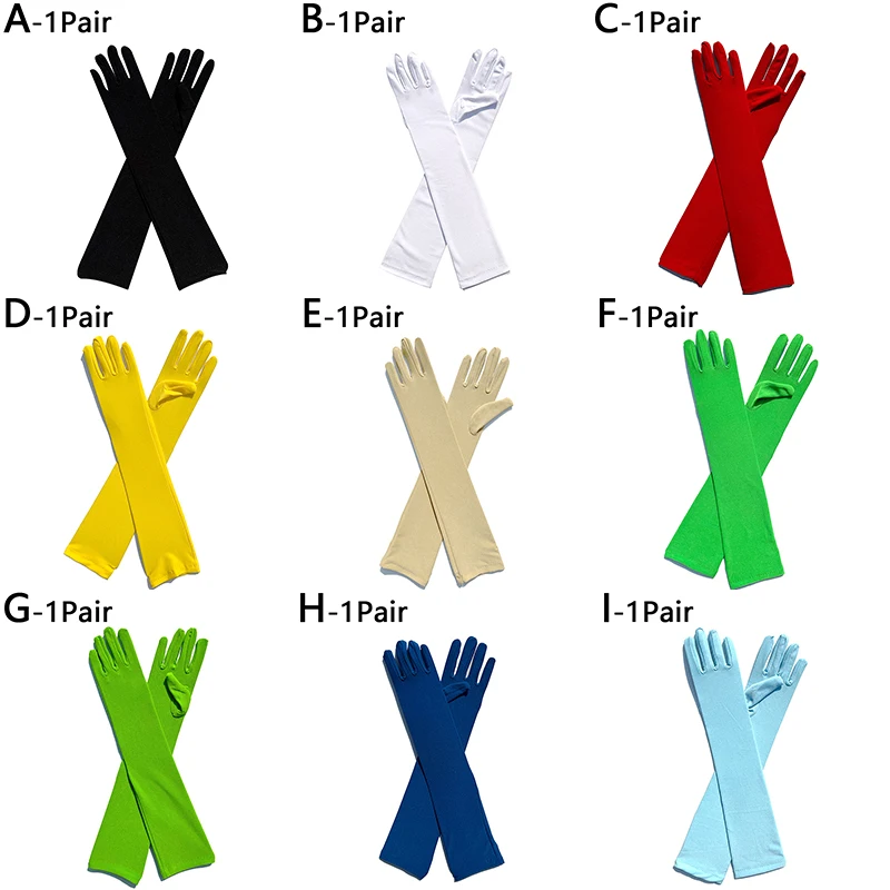 Guantes largos elásticos Retro para mujer, guantes clásicos para adultos, negro, blanco, rojo, codo, dedo de satén elástico, disfraz de fiesta de