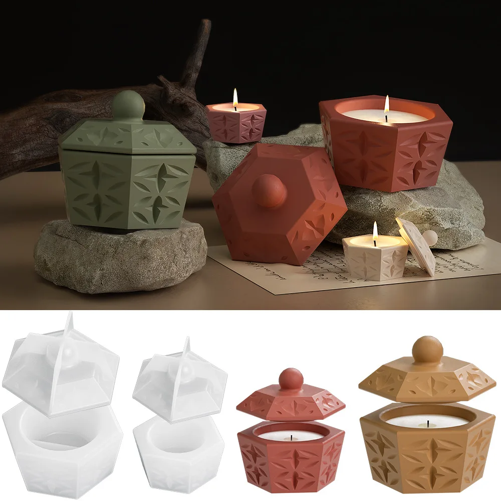 DIY Cement Jar Silicone Mold Gypsum Candle Jar With Lid Resin Mold Candle Cup Silicone Concrete Molds Jewelry Storage Resin Mold