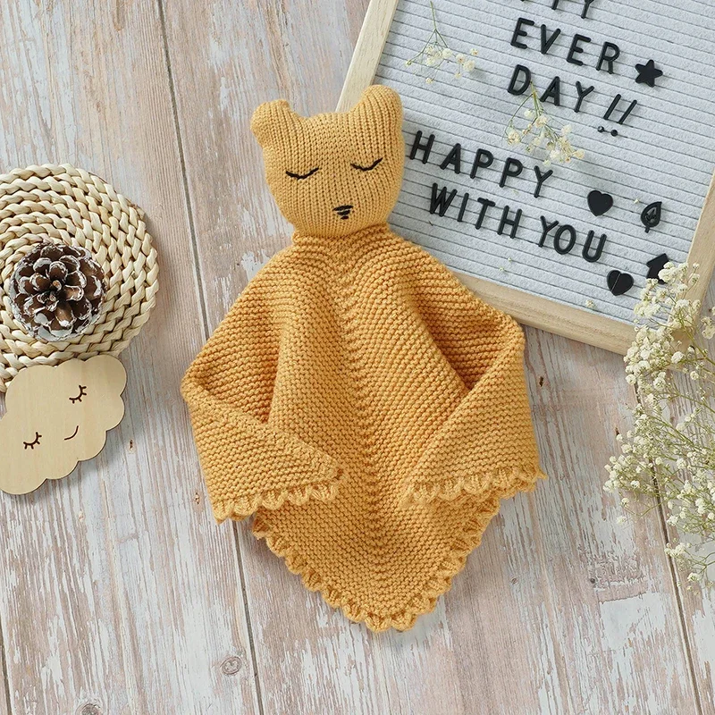 Baby Appeased Towels Knitted Infant Newborn Girls Boy Comfort Washcloth Cute Cartoon Bear Kid Calm Blanket Sleep Toy Bed 36*36CM