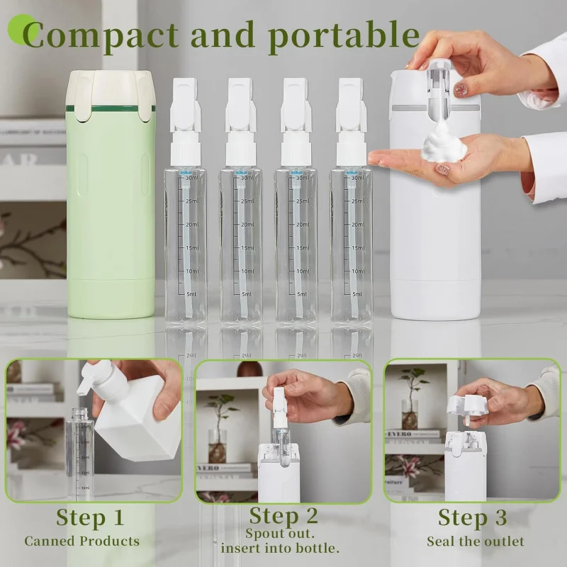 2pcs Travel Bottles 4-in-1, Portable Refillable Transparent Containers with Scale & Label for Shampoo Lotion