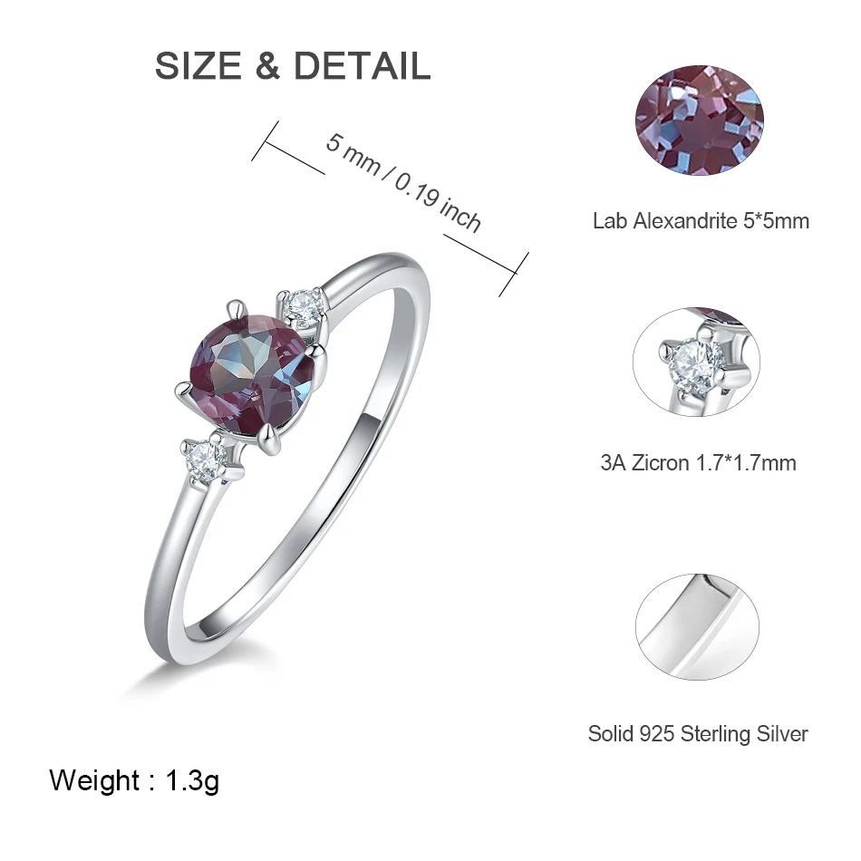 ALLNOEL 925 Sterling Silver Color Changing Alexandrite Ring Minimalist Stackable Band For Women Anniversary Fine Jewelry Gift