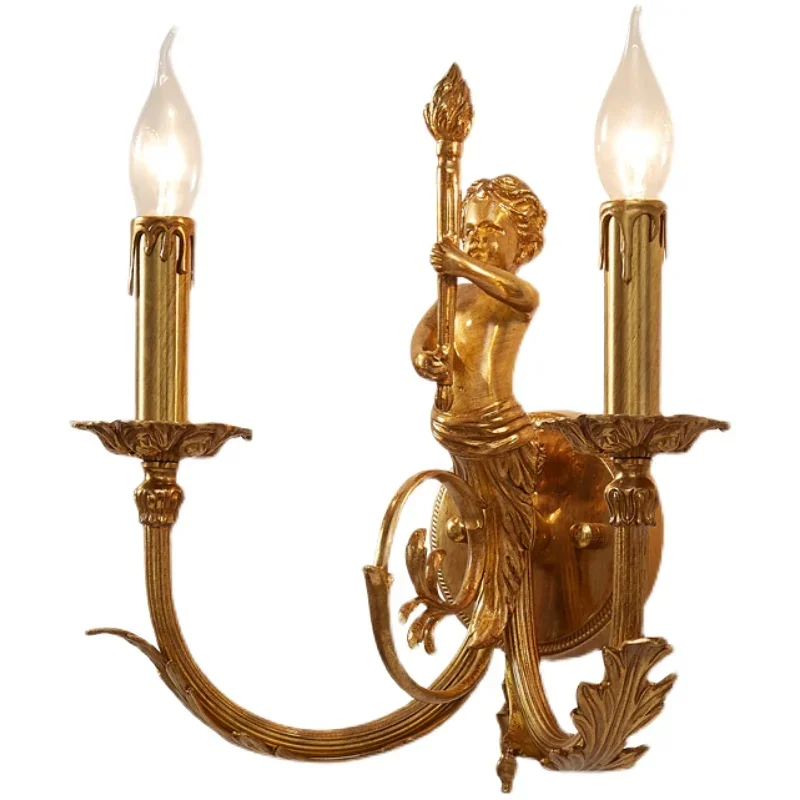 #Light luxury angel wall lamp European retro pastoral villa living room bedroom bedside lamp Light luxury French all-copper wall