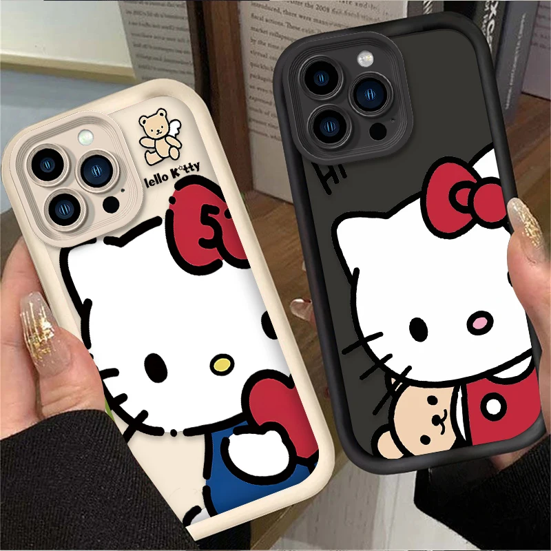 لطيف الكرتون مرحبا كيتي قضية الهاتف آيفون 17 الهواء 16 16E 15 14 13 12 11 برو ماكس X XS X S ماكس XR SE 2020 SE4 7 8 غطاء ناعم
