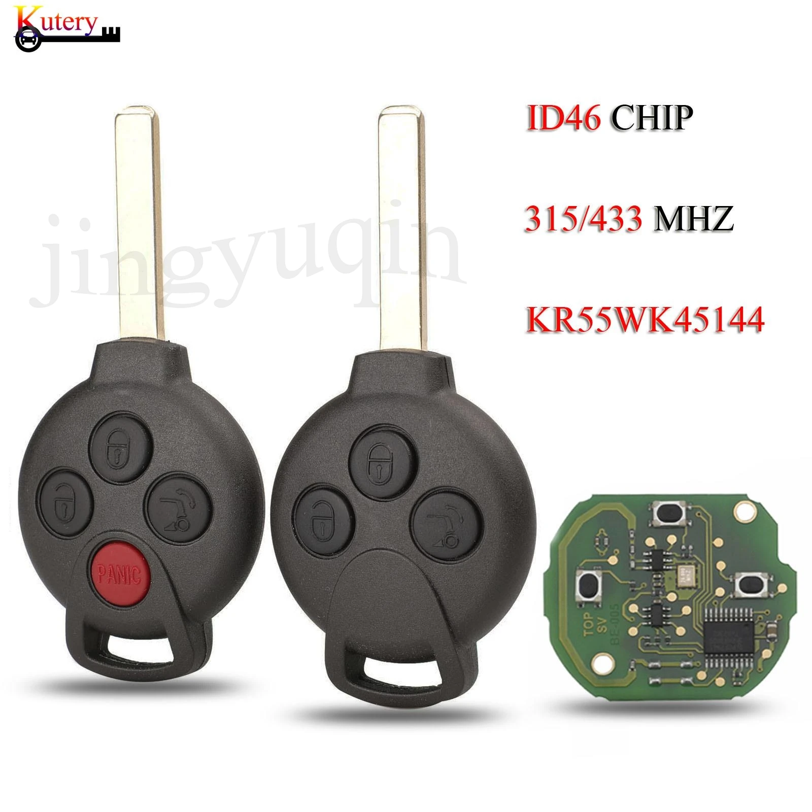 

jingyuqin KR55WK45144 Remote Smart Car Key For Mercedes-Benz Fortwo 451 2007-2013 3/4Buttons 315/433Mhz ID46 PCF7941Chip