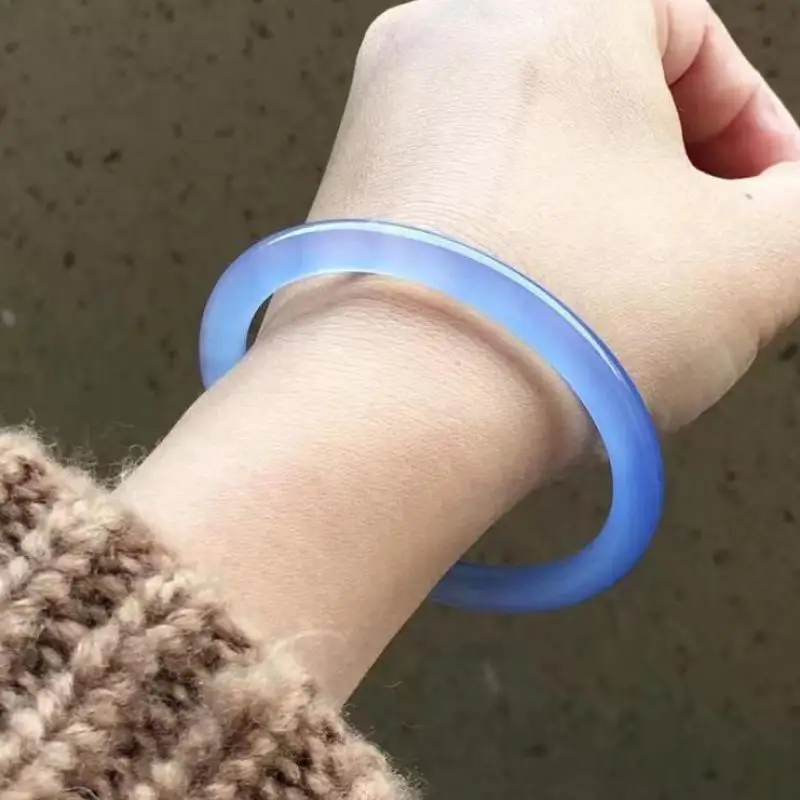 Quality Natural agate Blue Chalcedony Bracelet Exquisite Jade Bangle High Ice Round Bar Bangle Elegance Handring Fine Jewelry6mm - Image 5