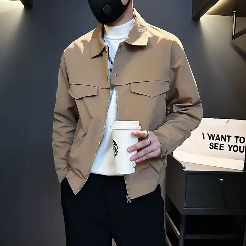 

Fall Large Size Men's Jaet Pilot Sle Collar Workwear Outerwear Youth Men's High-End Feeling Loose Fit Color Blo Long Sl...