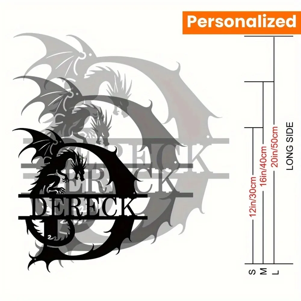 CIFbuy Custom Dragon Monogram Iron Plaque, 2D Flat, Personalized Initial Letters, Weatherproof Household Wall Decor