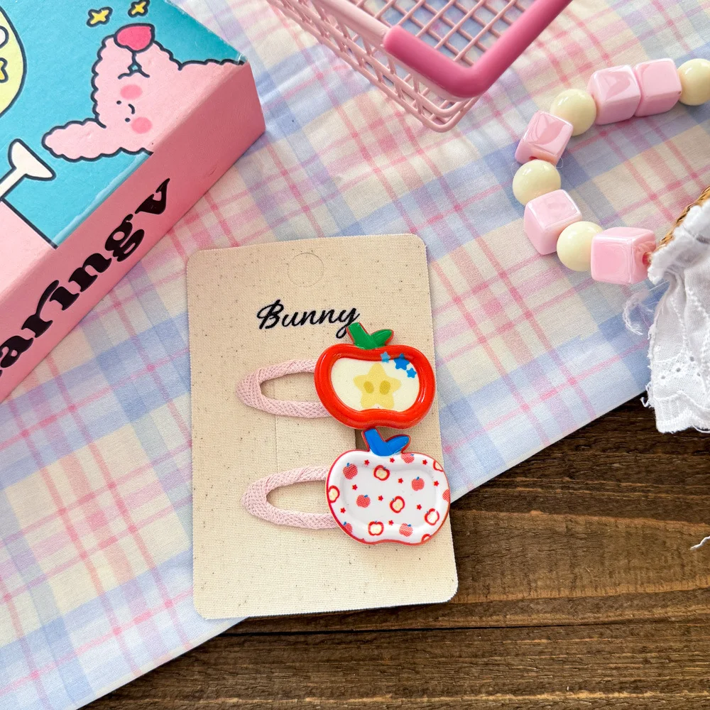 

Funny Hair Clips 2PCS Resin Doodle Apple BB Clips for Girls Kids Non-Damage Gentle Snap Clips Cute Design