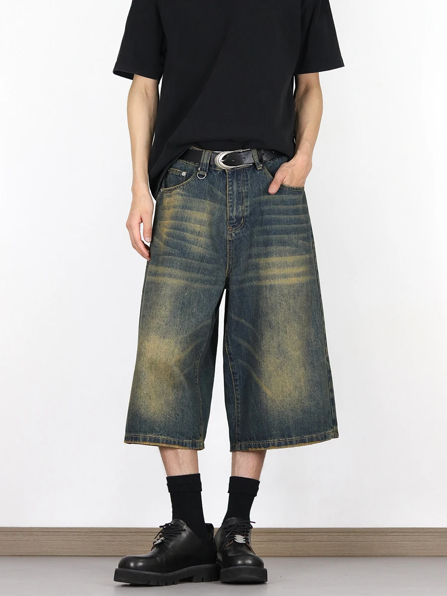 

American Retro Waed Vintage Wide Leg Jeans Men's Summer Straight Casual orts Youth ular Loose Fit Regular Thin