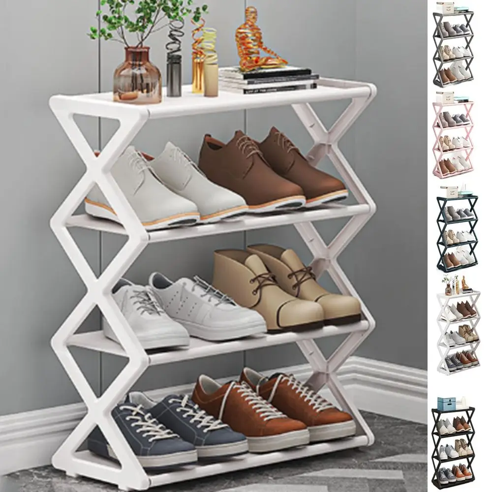 Einfaches X-förmiges Schuhregal aus Stahlrohr, staubdicht, mehrschichtig, zusammenklappbar, platzsparender Schuhschrank für Zuhause