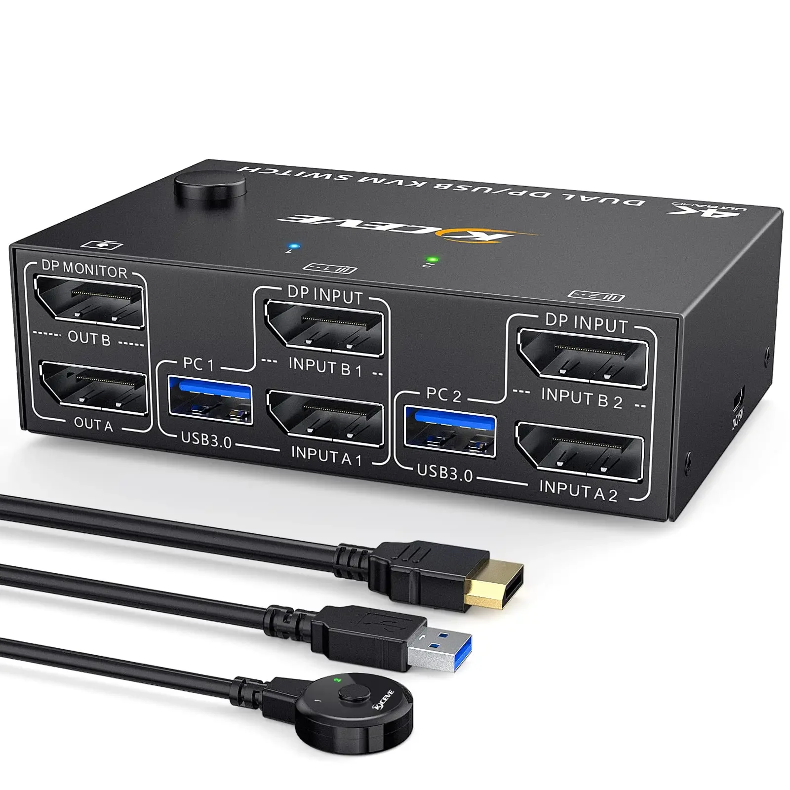 KVM Switch Dual Monitor DisplayPort ,2 in 2 Out DP 1.4 KVM Switch, 4 USB3.0 for 2 Computers, Back nward Compatible DP1.2