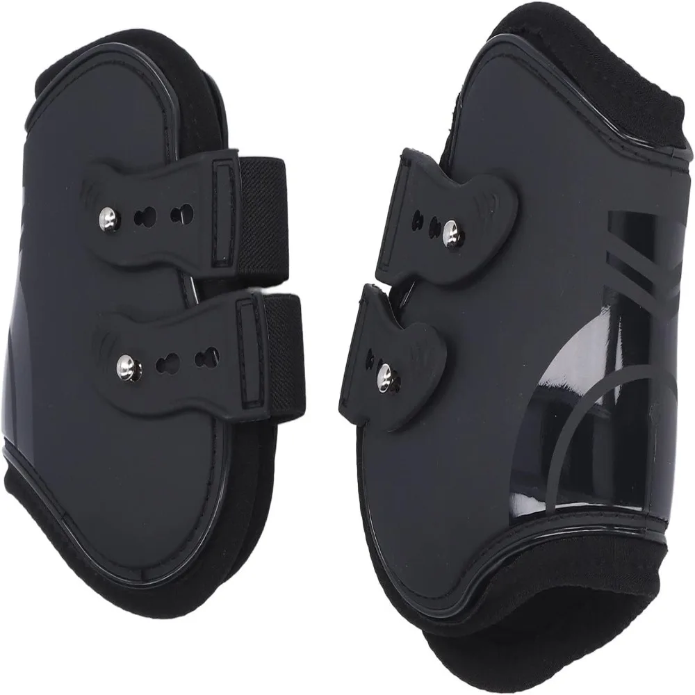 PU Shell Ice Boots for Horses Black Neoprene Lining Horse Tendon Boots Adjustable Buckle Open Straps Equestrian Tendon Boots