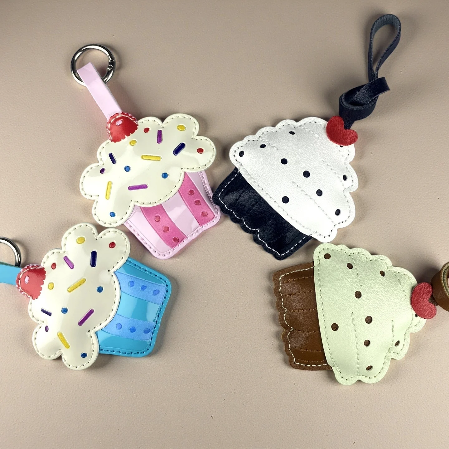 Cute PU Leather Cupcake Keychain Bag Charm Set – Adorable Dessert Bag Charms & Pendant Accessories, Food Pendant For Bag, Gift