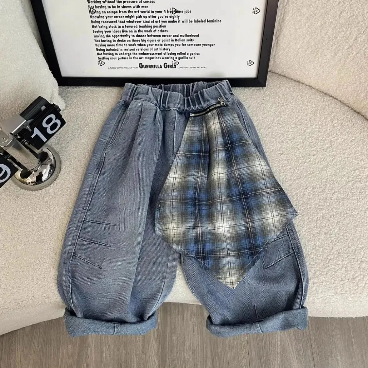 New Super Cool Streetwear Boys Jeans Toddlers Loose Pants Fashion Girls  Denim Pants Children Personalized Patchwork Trousers