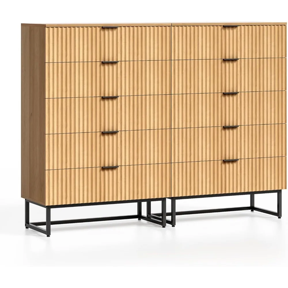 5 Drawer Dresser for Bedroom, Set of 2, 47 Inch High Modern Chest of Drawers for Living Room, Hallway, Entryway