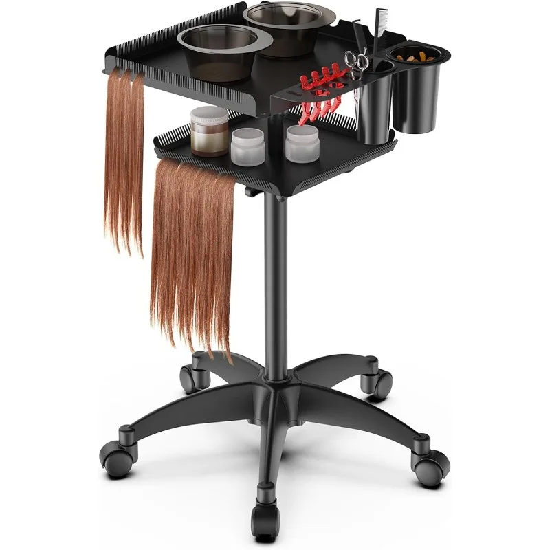 Salon Tray on Wheels with Braiding Hair Platform, Metal Salon Tray Cart with 2 Magnetic Bowls, Hairstylist Tray.