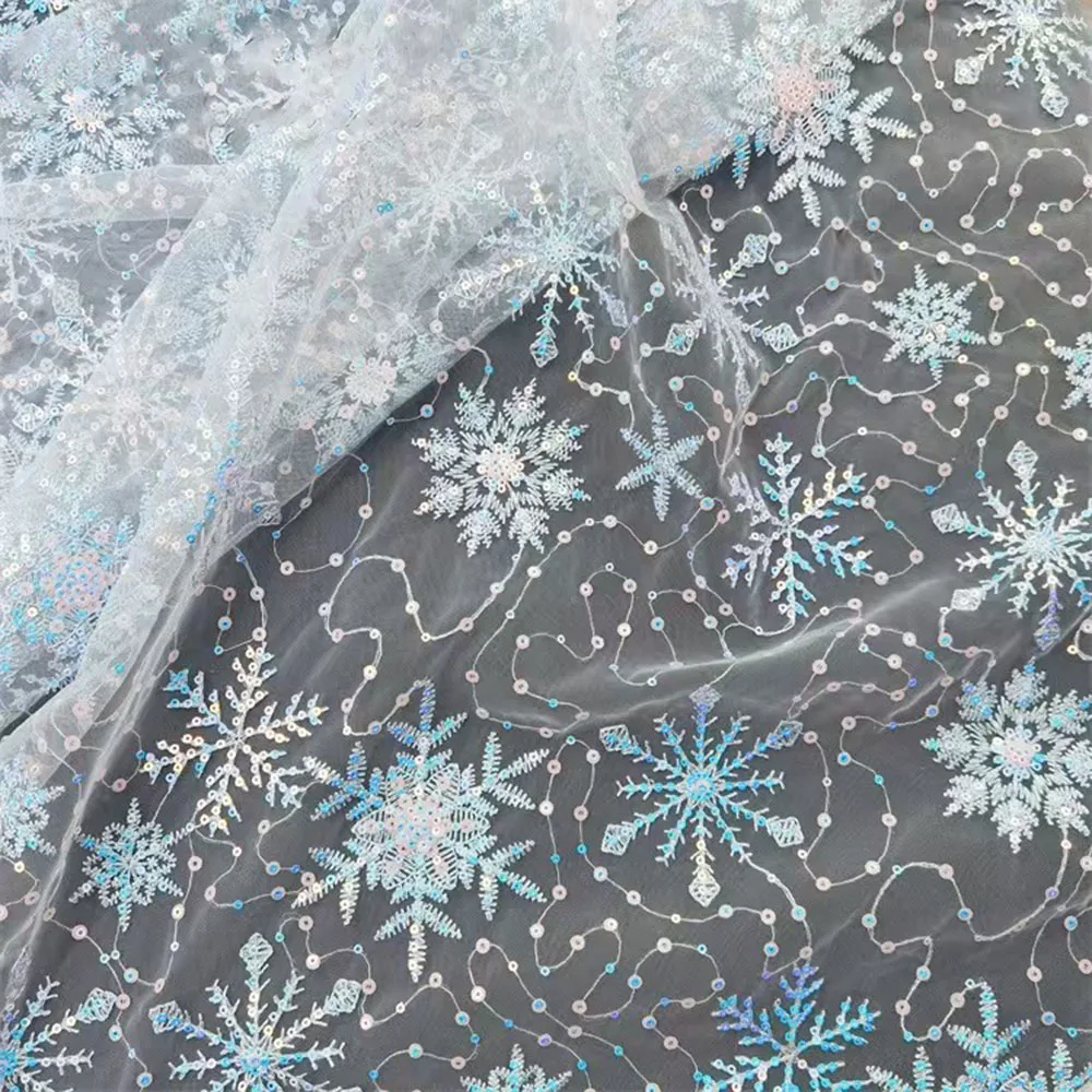 

Shiny Snowflake Sequins Embroidered Tulle Fabric for DIY Clothes Accessories Children's Clothing Princess Dress Mesh Fabric