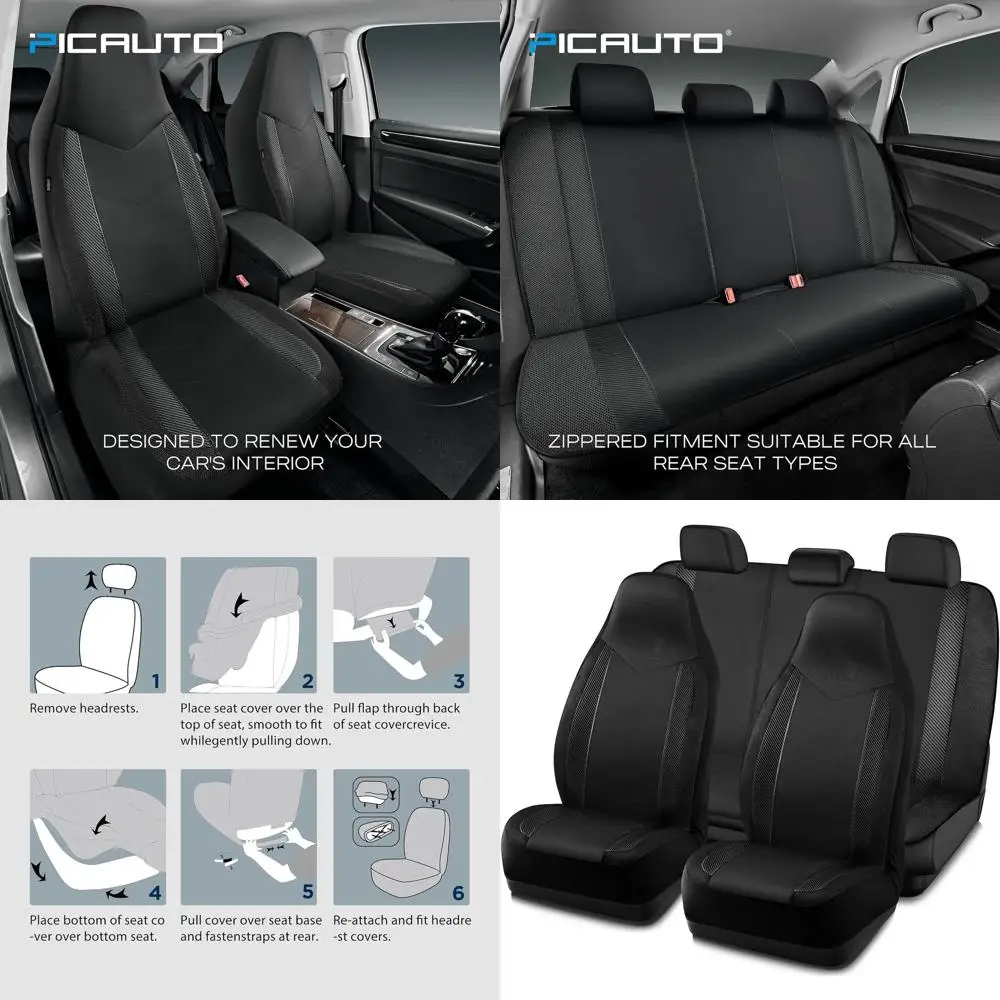 

Car Seat Covers, High-Back Full Set Automotive Seat Covers, Front and Rear Bench - Sports Carbon Fiber Mesh Design, Universal Fi