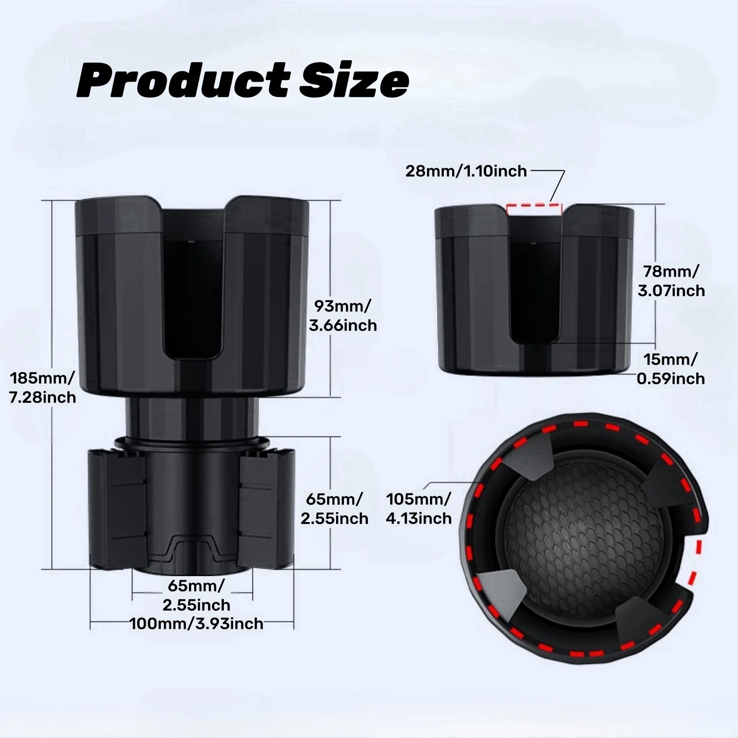 Clearance_Upgraded Car Cup Holder Expander with Adjustable Base Stable Auto Bottle Support Universal for 6.5CM-10.5CM Cup Holder image 3