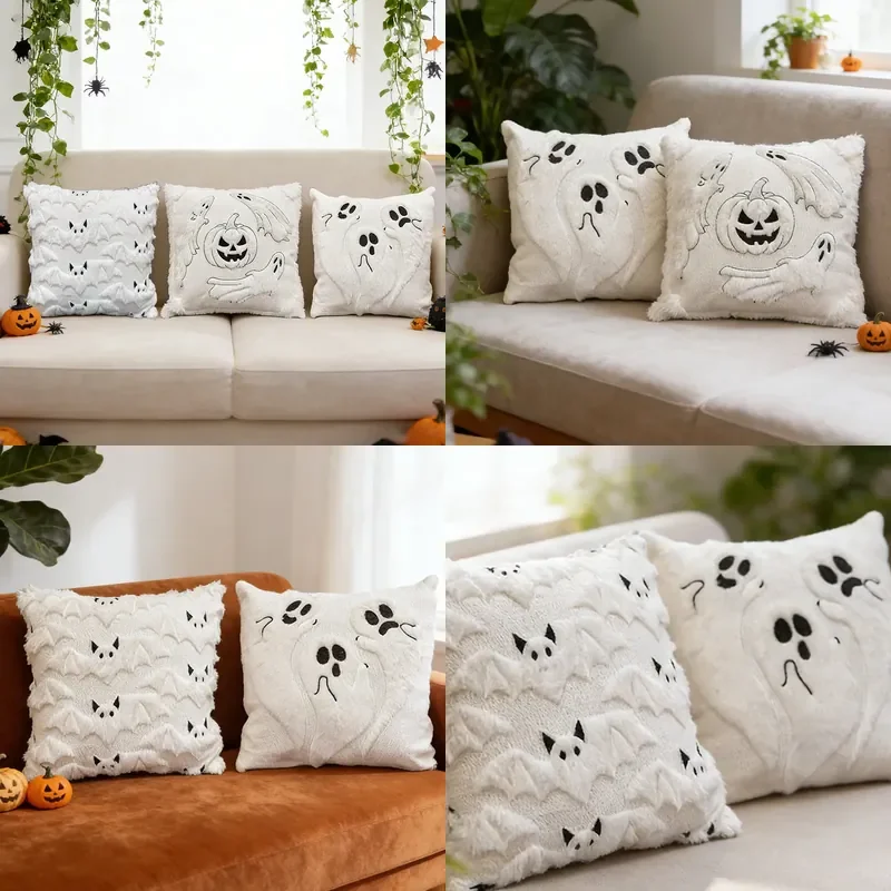 Halloween quilting embroidery cute ghost pillow cover, cross-border festive atmosphere decoration pillow sofa cushion