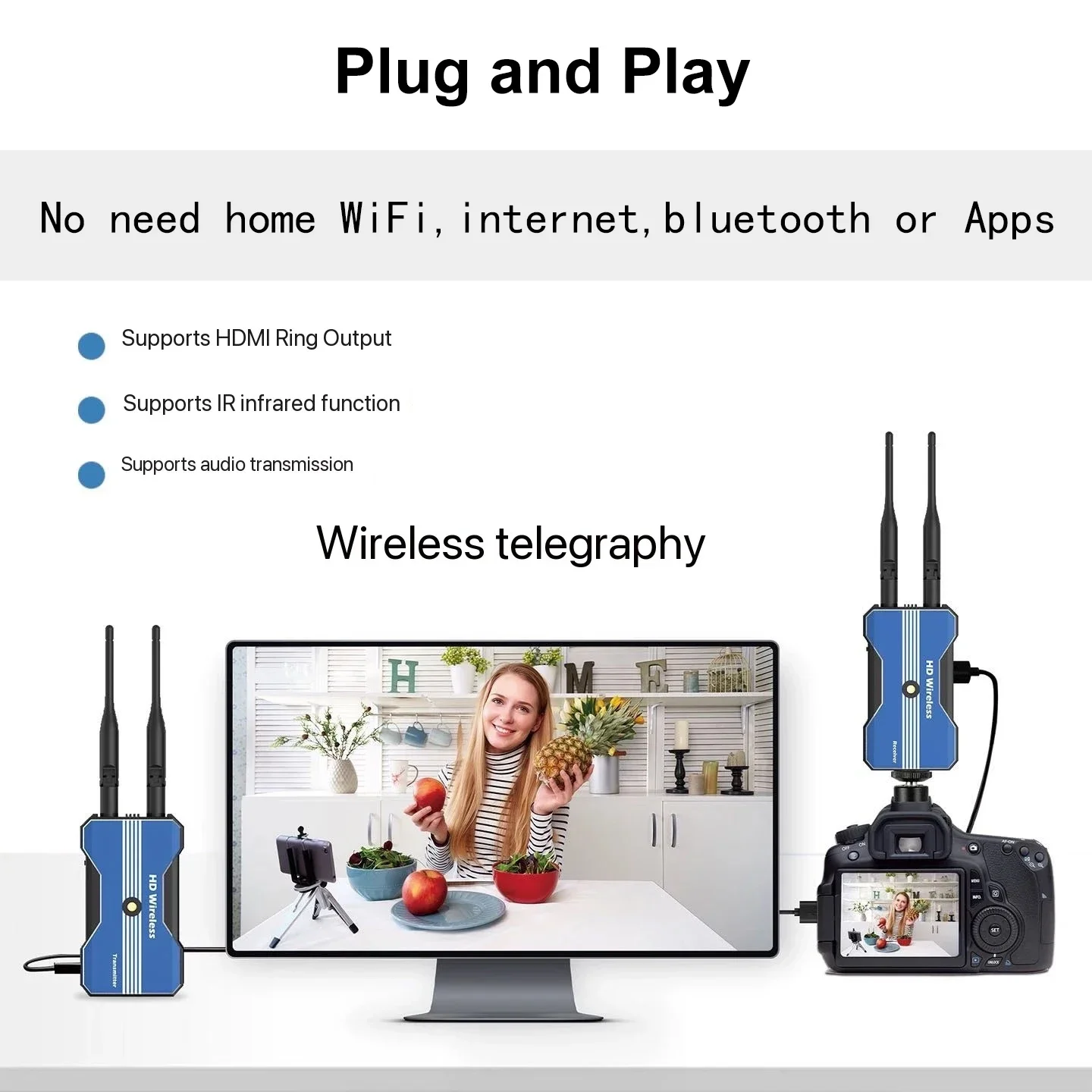 5G 500M Wireless HDMI Transmitter and Receiver Extender Kit Meeting Share Video Transceiver for Camera Laptop PC To TV Projector