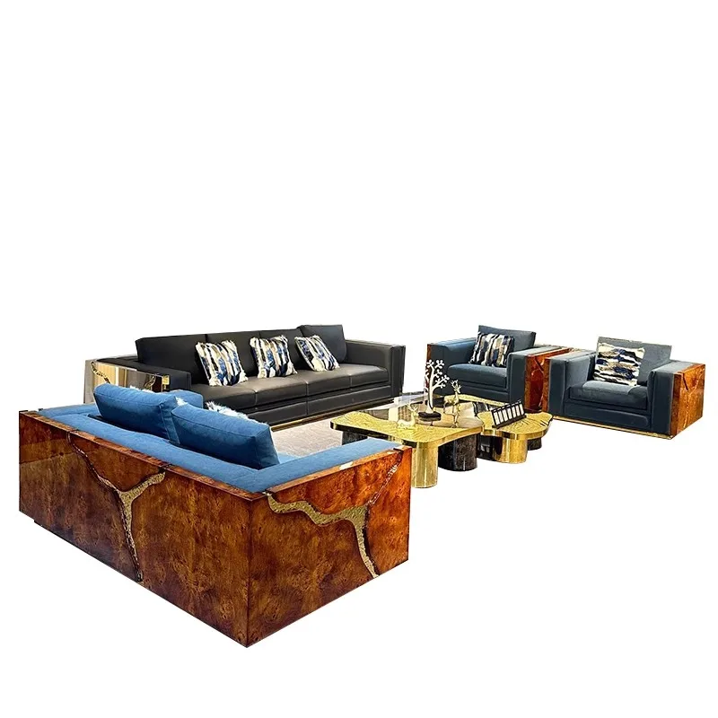 High End Custom Royal Villa Couches Luxury 3 Seater Sofa Lounge Suite Genuine Leather Sectional Sofa Set Living Room Furniture