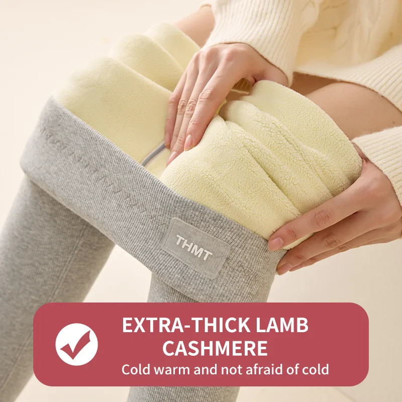 Women Lamb Fleece Leggings 2026 Autumn Winter New High Waist Thick Warm Fleece Lined Gray Long Thermal Pants For Outer Wear