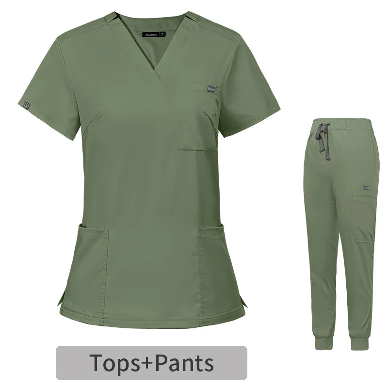 Free Custom Logo Surgical Clothes Wholesale V-neck Short Sleeve Hospital Nurse Clothes Suit Women's Operating Room Wash Clothe
