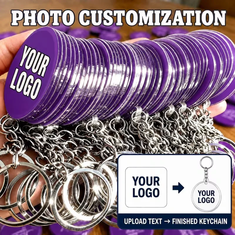 Customizable Acrylic Keyring with Company Logo QR Code Round Hanging Pendants Personalized Photo Key Tags for Corporate Gifts An