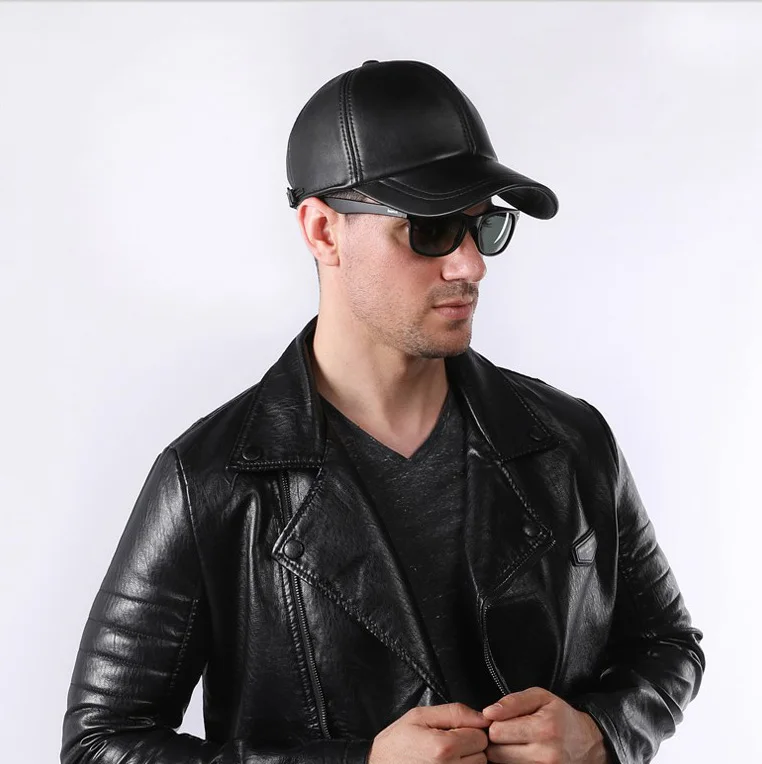 Sales Four Seasons Men black Color Real Leather Baseball Caps Men Ladies Youth Duck Tongue Wamr Hats Hip Pop Bonnet