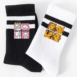 Disney Mickey Mouse Bambi Marie Cat Daisy Duck Mid Length Socks Women's Classic Black White Fashionable Casual Sports Socks 2024