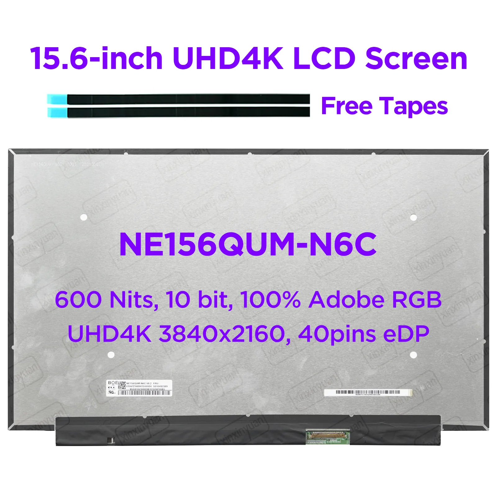 15.6" IPS 4K Laptop LCD Screen NE156QUM-N6C for Lenovo ThinkPad 5D10V82389 600 nits HDR 400 100% Adobe RGB UHD3840x2160 40pins