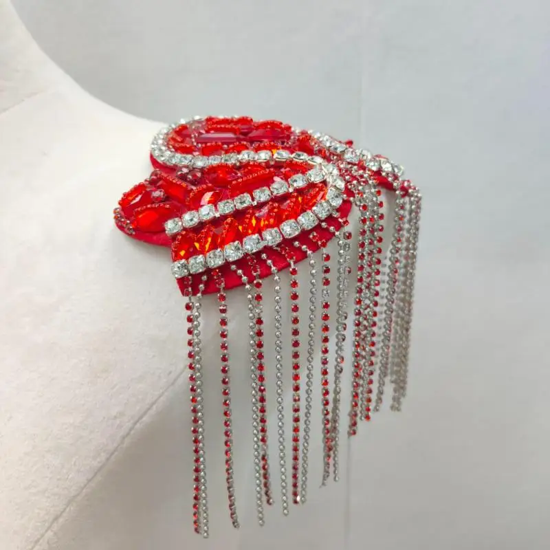 Sparkling Beaded Epaulet Rhinestone Tassel Shoulder Decorations for Performance Costumes Party Evening Dress Embellishment