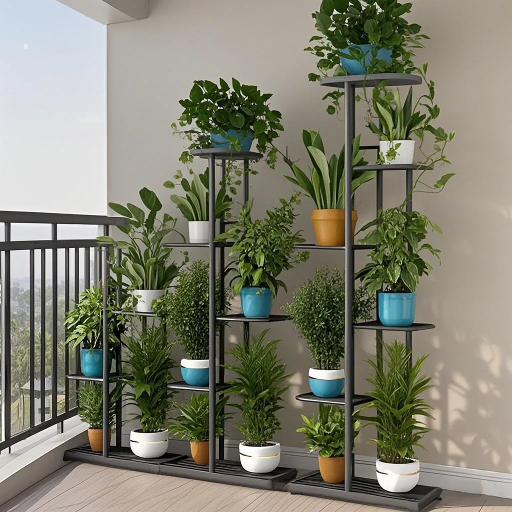 Multi-Layer Indoor/Outdoor Removable Floor-Standing Iron Flower Rack Stylish Metal Flower Pot Holder Carbon Steel Aluminium for