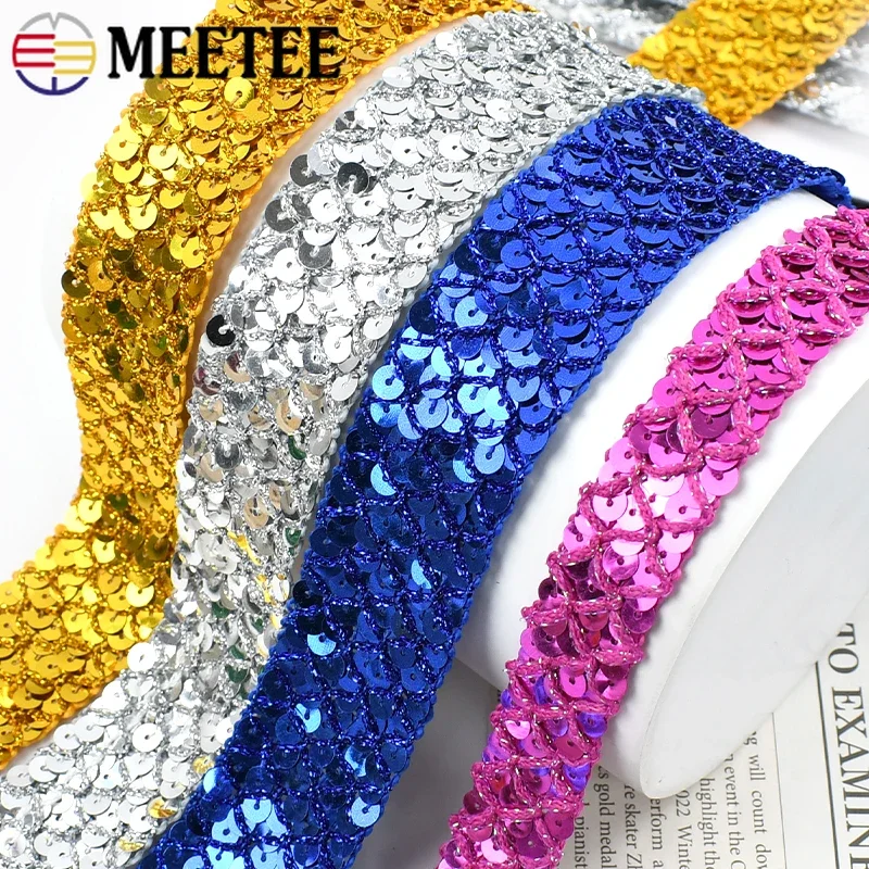 Meetee 2/5/10M 15/20/35mm Sequin Ribbons Lace Trim for Sewing Dance Dress Wedding Party Garment Decoration Tape DIY Accessories