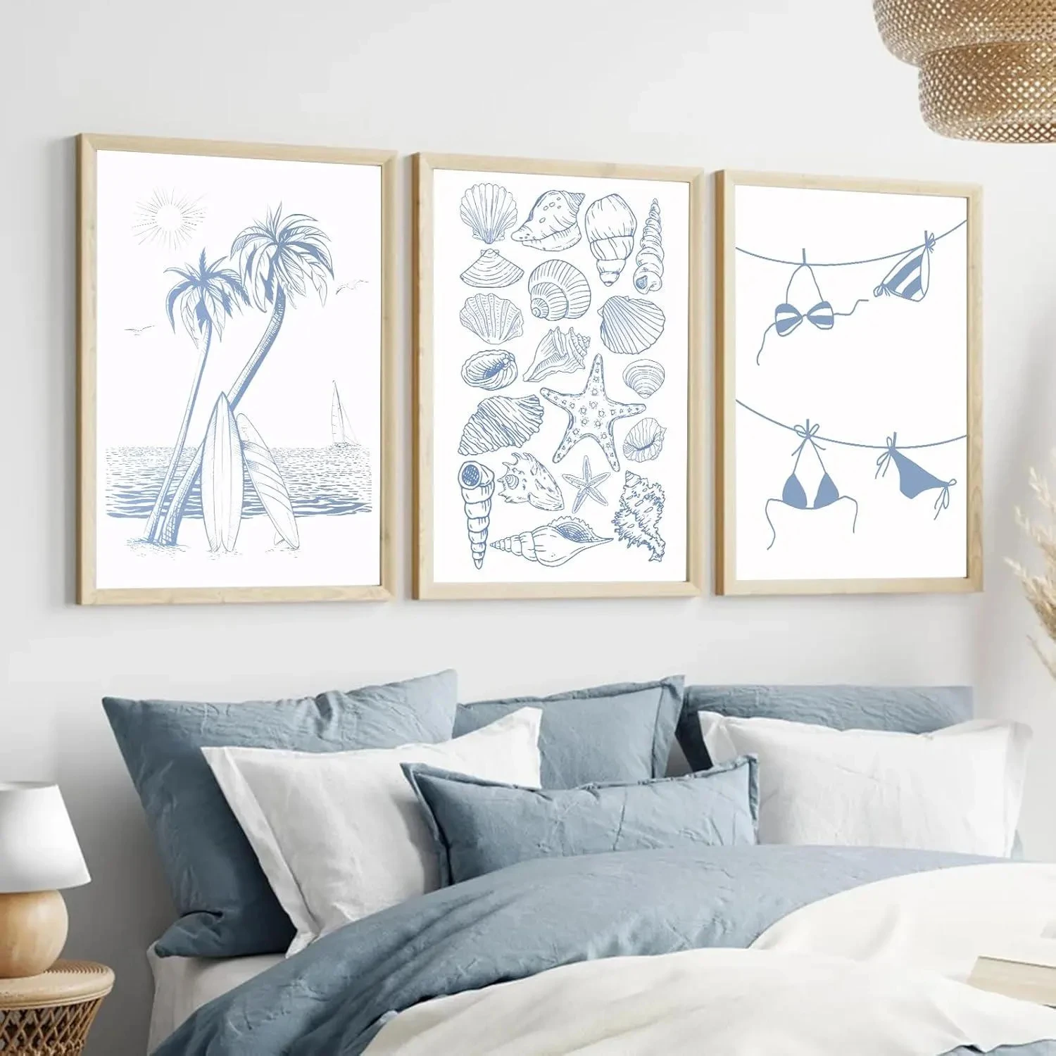 3 Minimalist Coastal Line Art Canvas Wall Art – Nautical Beach Printing for Bright Home Decor, Ideal Summer & Housewarming Gifts