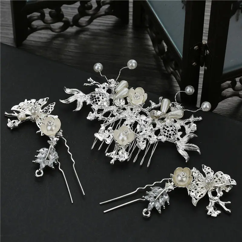 special white Chinese hair accessories women Headpiece Set Costume Tassel Step Shake wedding hair jewelry