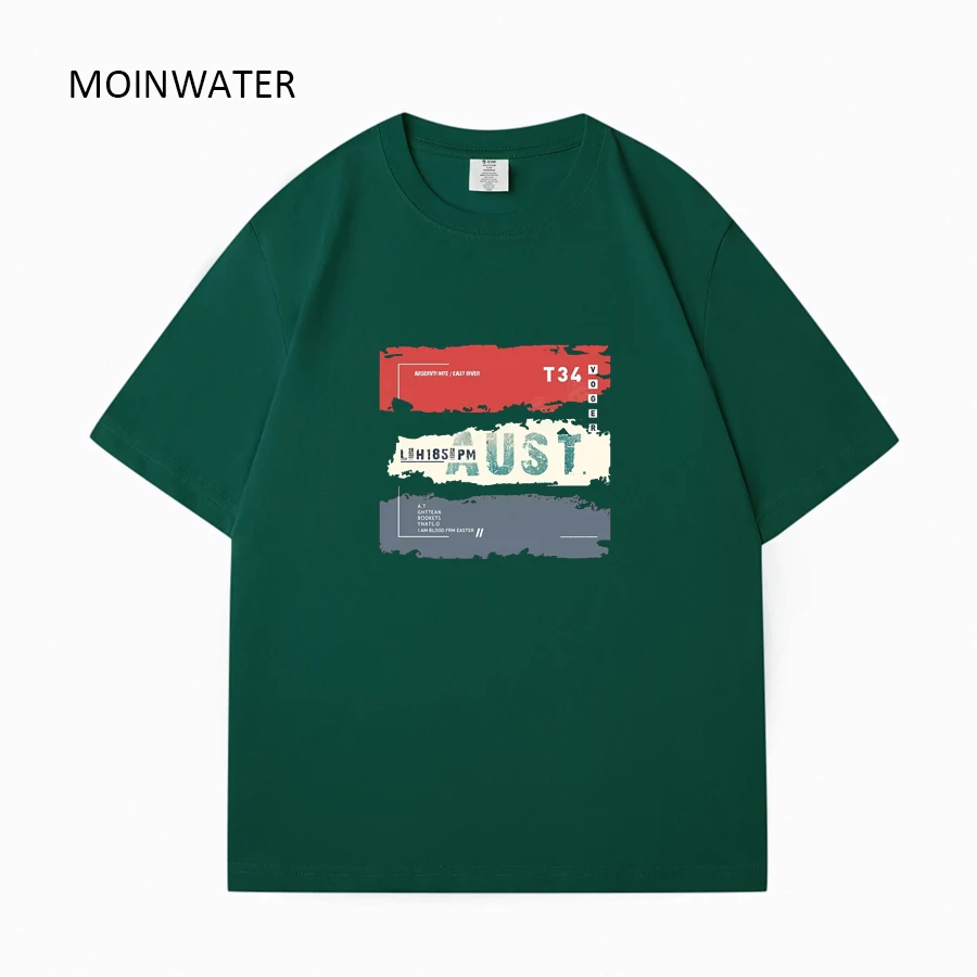 MOINWATER Men New Dark Green Cotton T shirts Male Fashion Printed Casual Summer Tees Black Short Sleeve Tops for Young MMT2323