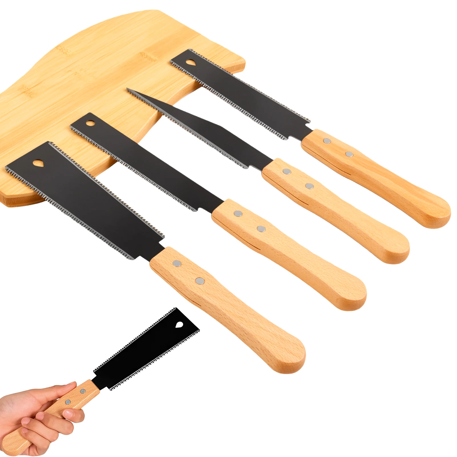 1/4Pcs Hand Saw Non-slip Wooden Handle Pull Saw Flush Cut Saws Flexible Handsaw SK5 Steel Blade Hand Saws for Wood Cutting Tools