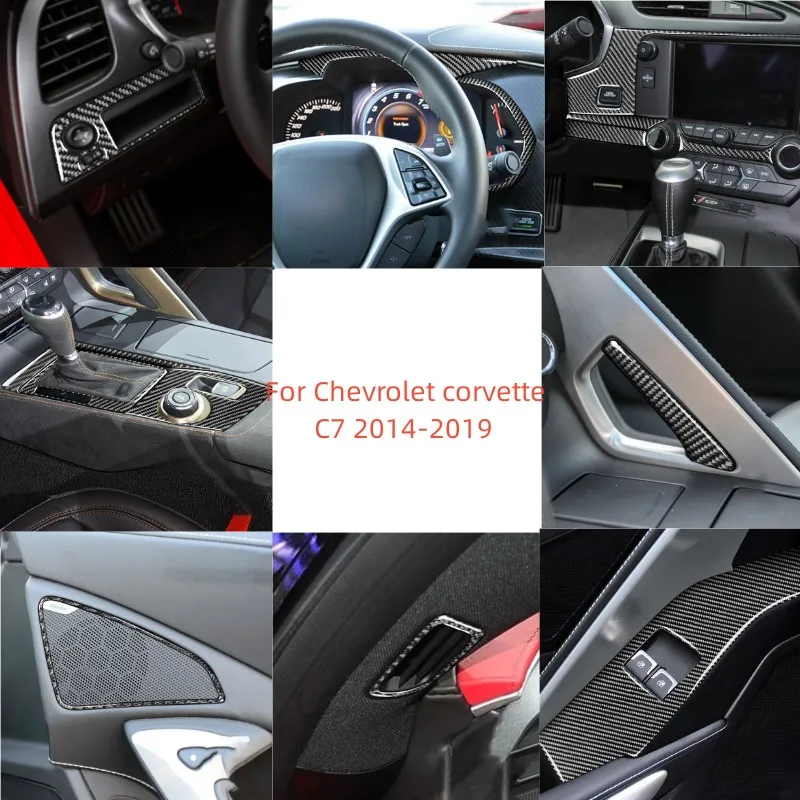 Car Carbon Fiber Headlight Switch Wait Black Stickers Decorative Car Interior Accessories For Chevrolet Corvette C7 2014-2019