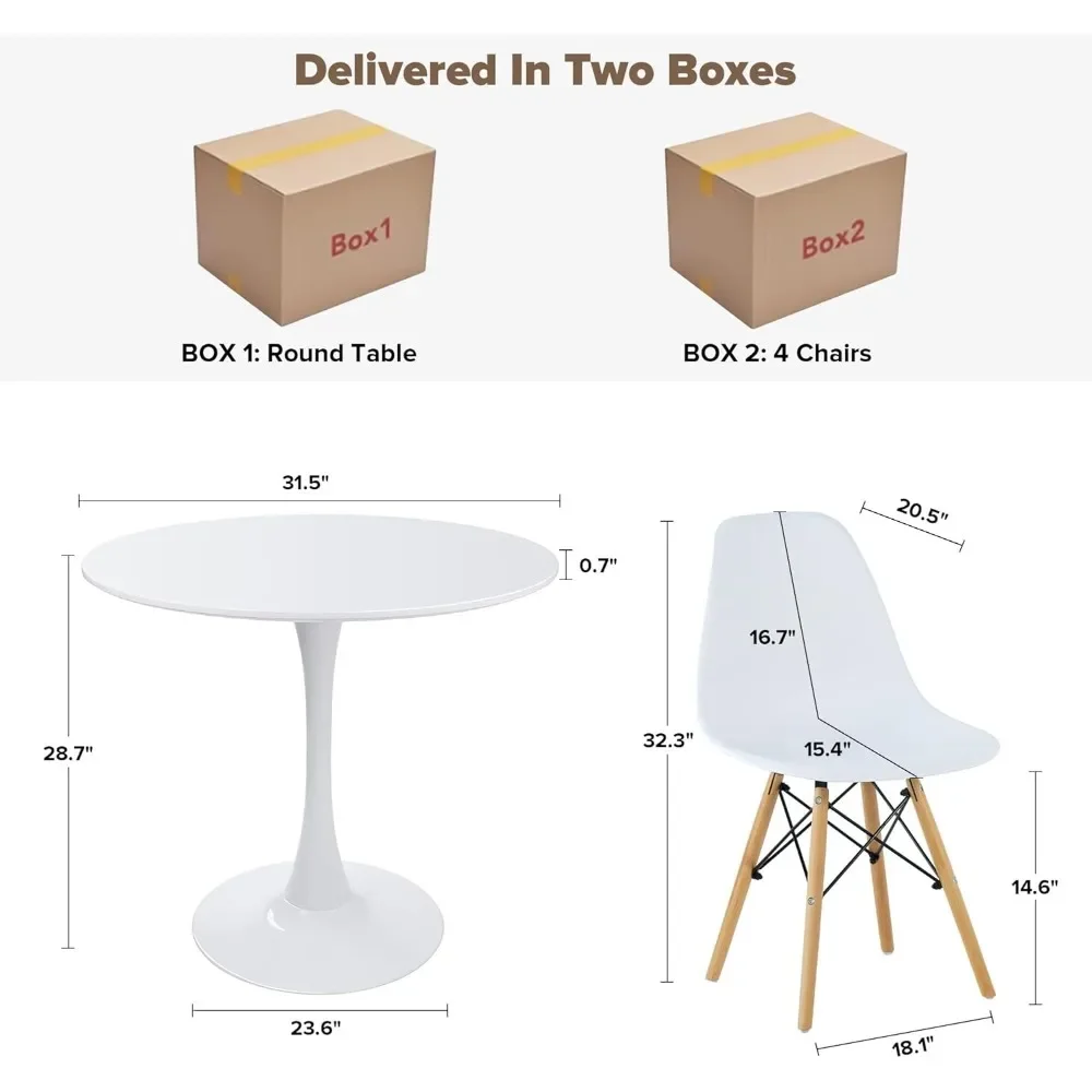 Juego de mesa de comedor redonda para 4, mesa de comedor de granja de 5 piezas con 4 sillas para comedor y cafetería, 31,5 pulgadas, color blanco