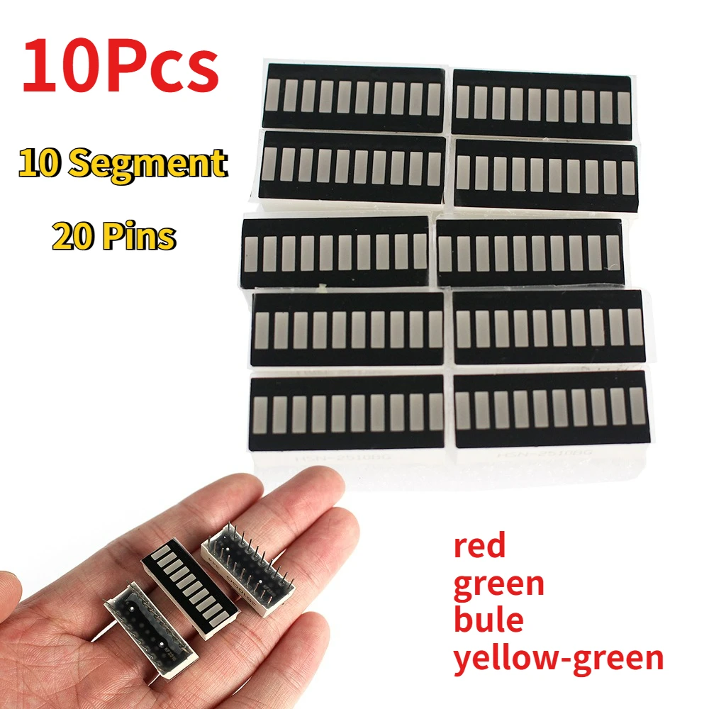 10PCS LED Bar Graph Display 10 Segment 20 Pins LED Digital Tube Indicator Module Red/Green/Blue/Yellow Green for DIY Projects