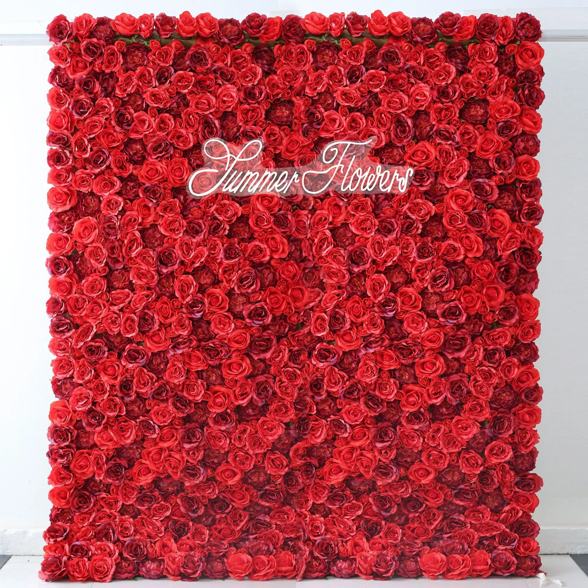 

3D wine red rose Peony artificial plant flower wall fabric Outdoor wedding background decoration Birthday party event layout