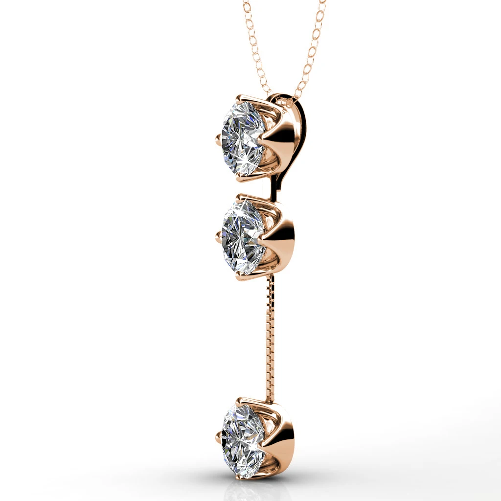 Trendy Triple Crystal Drop Necklace Embellished with Swarovski Crystals Copper Rose Gold Plated Women Jewelry Popular