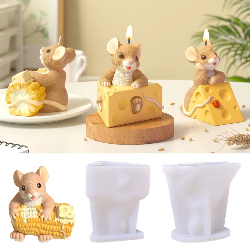 

3pcs Cartoon Mouse & Cheese Silicone Mold for Stress Relief, Resin Craft, and Cake Decoration