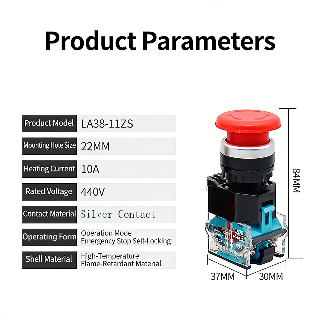 Emergency Stop Button Switch LA38-11ZS Emergency Stop Self-locking Emergency Stop Switch STOP 22mm 1NO 1NC